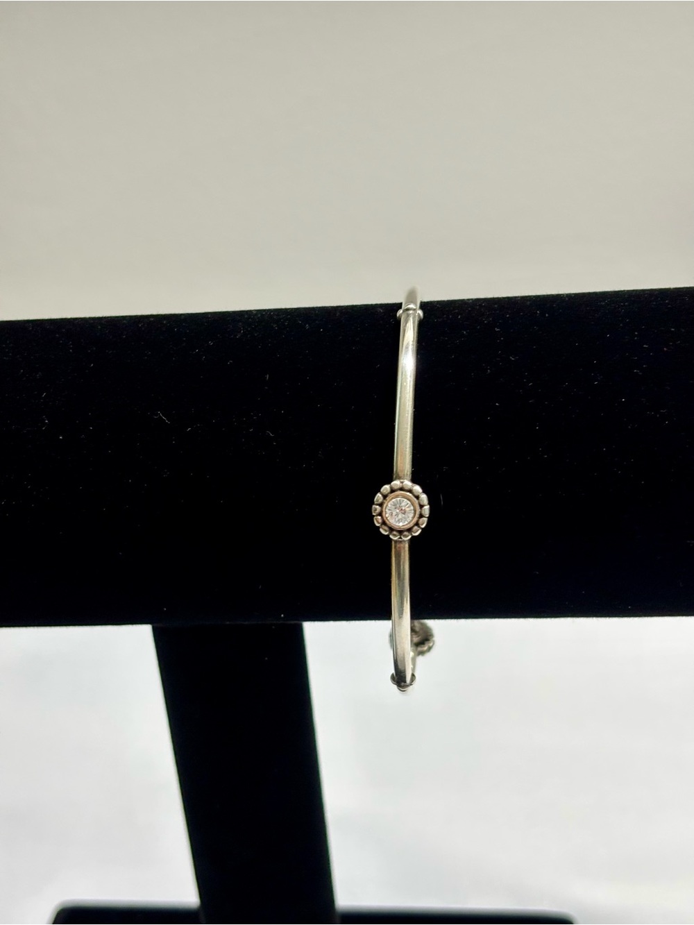 Brighton Vintage Silver Plated Twinkle  Bangle Bracelet - Clear/White Stone